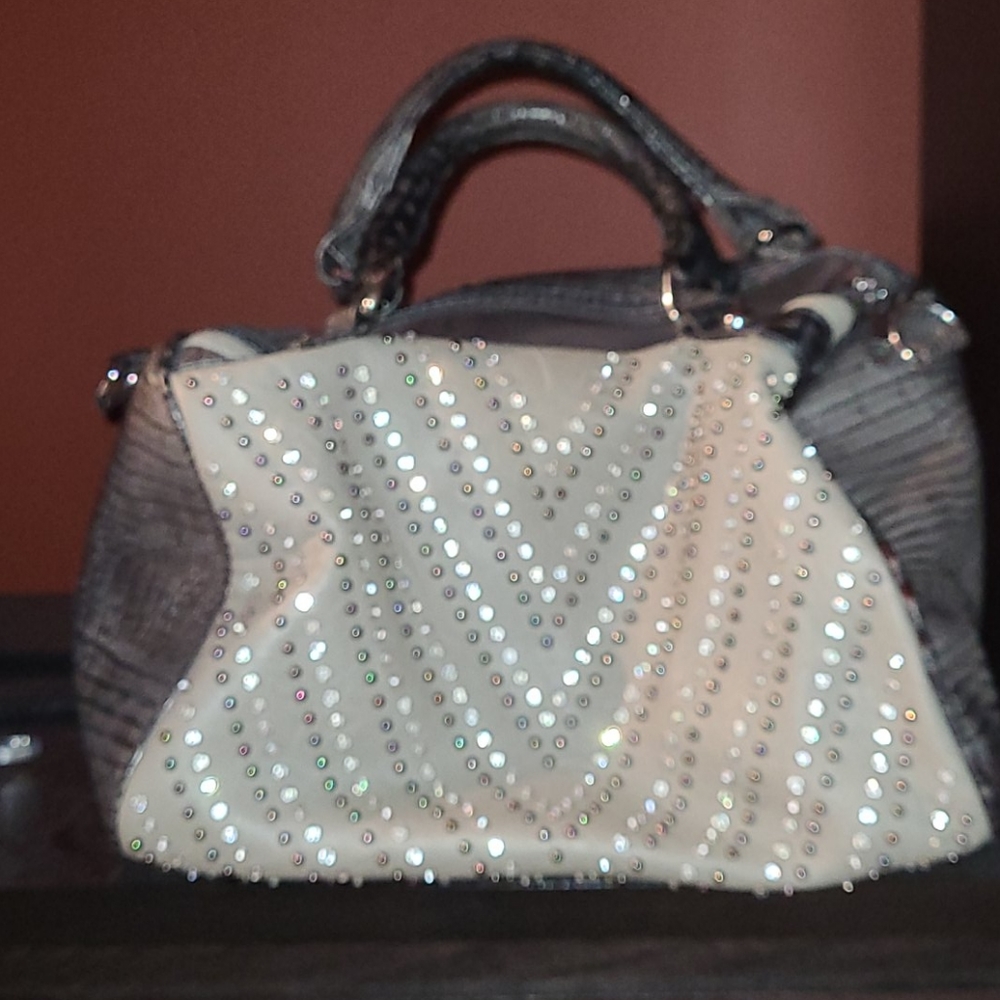 Gray rhinestone satchel